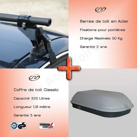 Pack Barres et Coffre de toit fixation portières ECO 100