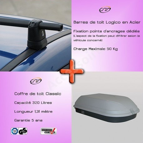 2 barres de toit Aluminium avec fixations sur barre longitudinales