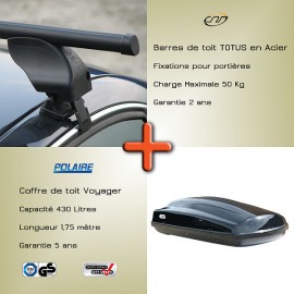 Pack Barres de toit Totus 130 cm fixation portières et Coffre toit  - 125