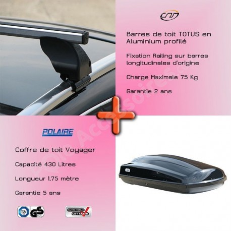 Pack Barres de toit alu Totus fixation Railing et Coffre toit  - 2161