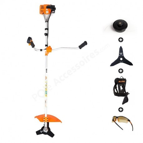 Débroussailleuse 26 cm3 tête fil automatique - couteau 3 dents - harnais Ruris 270C