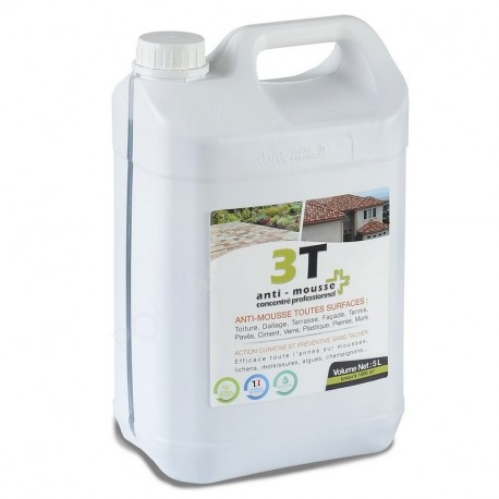 Antimousse 3T 5 litres concentré pour 1000 m² de traitement  toit toiture mur et sol