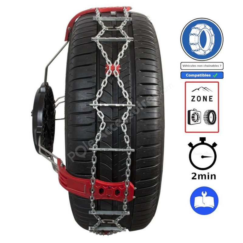 Chaînes à Neige Manuelles 9mm Pour Pneus 205/55 R17 - Sécurité Hiver